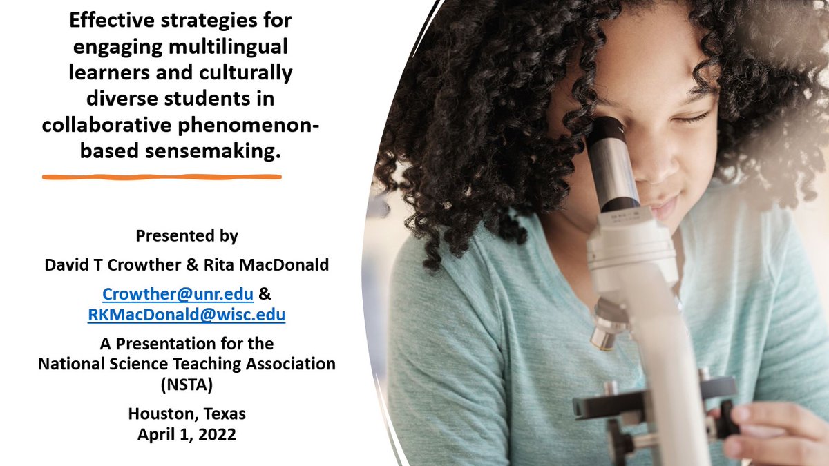 WIDA_UW's tweet photo. Rita MacDonald of #WIDA and David Crowther are at the @NSTA National Conference today presenting "Engaging Multilingual Learners in Sensemaking." Here are a few slides from their #NSTA22 presentation.
Learn more about #MakingScienceMultilingual: https://t.co/gq1y9nRwxC https://t.co/Yn6PvU3AQn