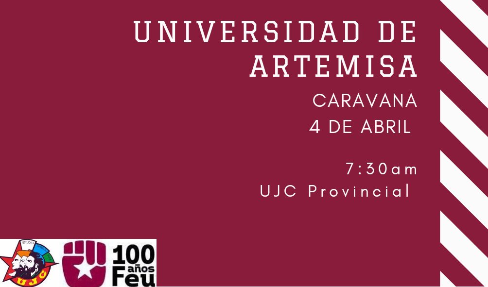 #VamosConTodo #rumboal100 <a href="/UnionArtemisa/">UJC Provincia Artemisa</a> <a href="/UnivArtemisa/">Universidad de Artemisa "Julio Díaz González"</a> <a href="/PerezZaydi/">Zaydi Pérez González</a> <a href="/Ponciano2012/">Carlos E. Suárez Ponciano</a> <a href="/FeuCuba/">FEU de Cuba</a>