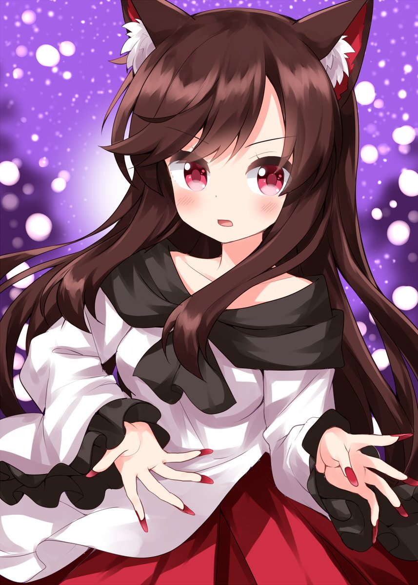 imaizumi kagerou 1girl animal ears solo wolf ears long hair brown hair red nails  illustration images