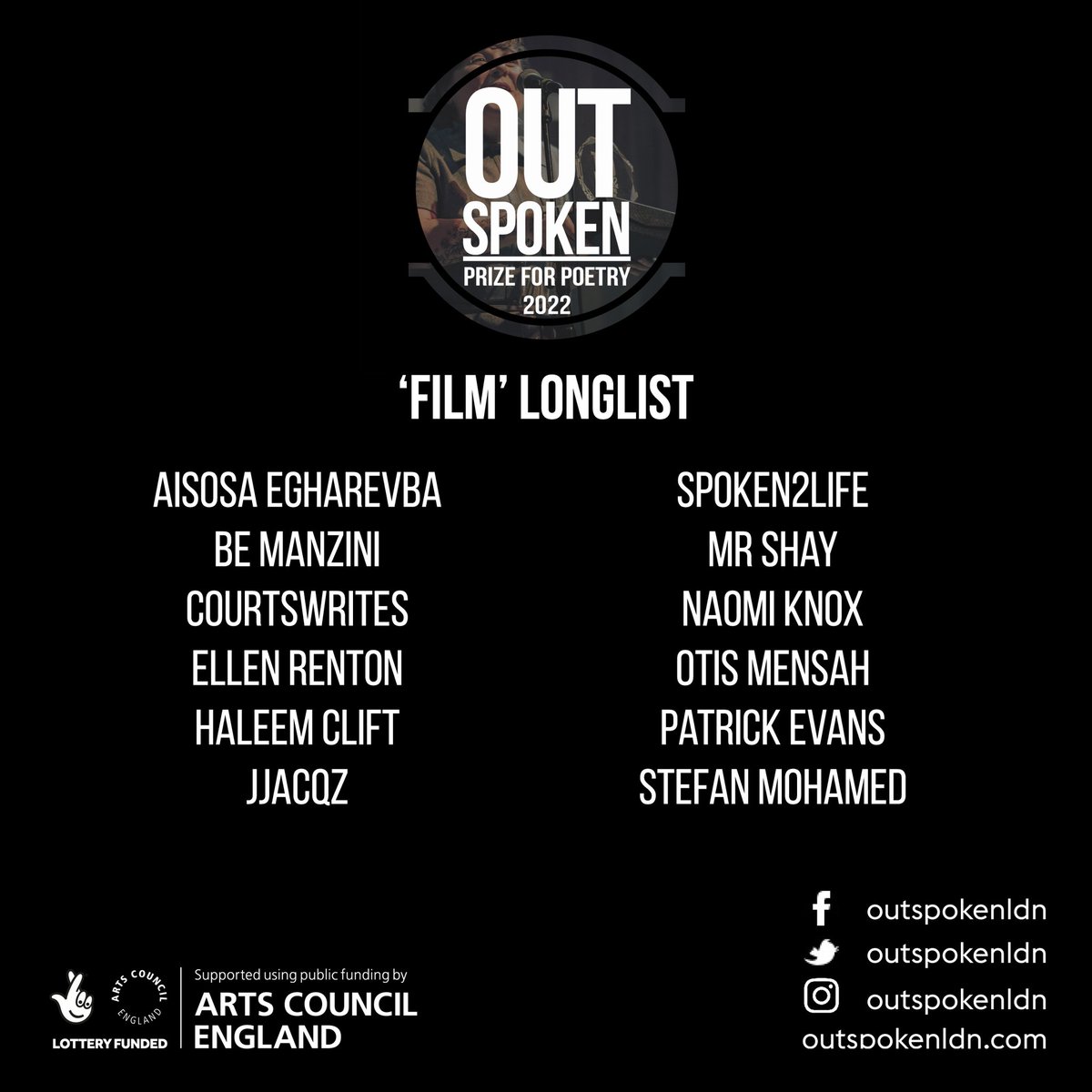 OutSpokenLDN's tweet photo. The Longlists are in! #PFP22 #outspokenldn - https://t.co/RyPl3GhXIB https://t.co/sAkkxKLcUm
