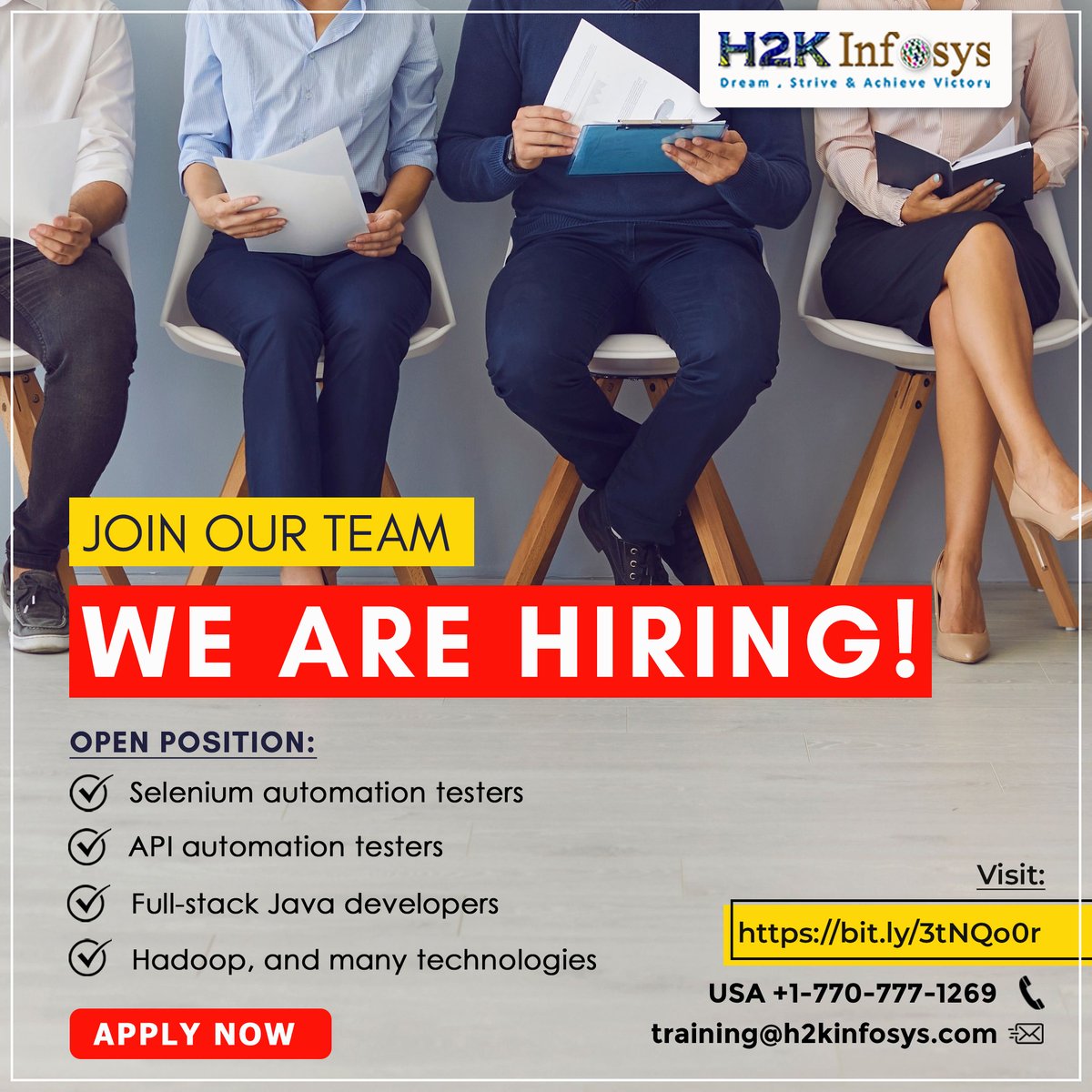 h2kinfosys's tweet image. H2k Infosys is hiring Selenium automation testers, API automation testers, full-stack Java developers, Hadoop, and many technologies.
Please fill details in the form:  bit.ly/3K098zF
Call: +1 770-777-1269
Email: training@h2kinfosys.com 
#seleniumtester #h2kinfosyshiring