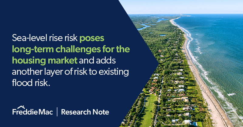 FreddieMac's tweet photo. As #sealevels are rising, low-lying coastal homes face the risk of flooding. Read Freddie Mac's recent study on the challenges of #housingmarkets in coastal Florida.