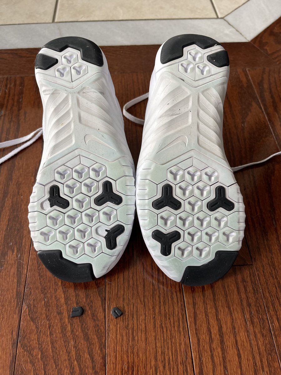 Haars1977's tweet photo. @nikestore Bought these in November. Soles are falling apart. Only worn indoors, as you can see. Contacted your customer service and they took all my information only to tell me they can’t do anything for me. My first pair of Metcons and I love them. Just want replacement rubber https://t.co/efsKTLQV6O