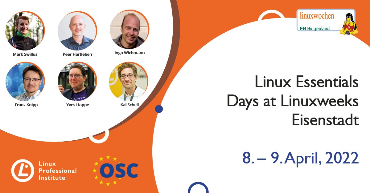 LPIConnect's tweet photo. On April 8 and 9, you will again have the opportunity to join exciting talks by experts on the topic of Linux Essentials! Read more: https://t.co/iC8TwZuOLn @FHBurgenland @LPICE #LEdays #linuxwochen #Linux #Essentials #Workshops #Opensource #Eisenstadt https://t.co/6sRTejJ32h