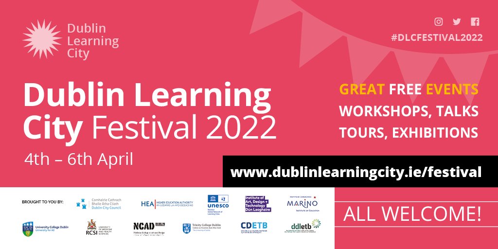 UIL's tweet photo. The @UNESCO learning city of #Dublin celebrates #lifelonglearning 🥳!

Join the 2022 #DublinLearningCityFestival from 4-6 April with over 200 fun and creative events! 
 
 #DLCFestival2022 #Festival #dublinlearning #learningcities

👉🏼 https://t.co/nAjU7EzkLD https://t.co/1RpWB6rHfx