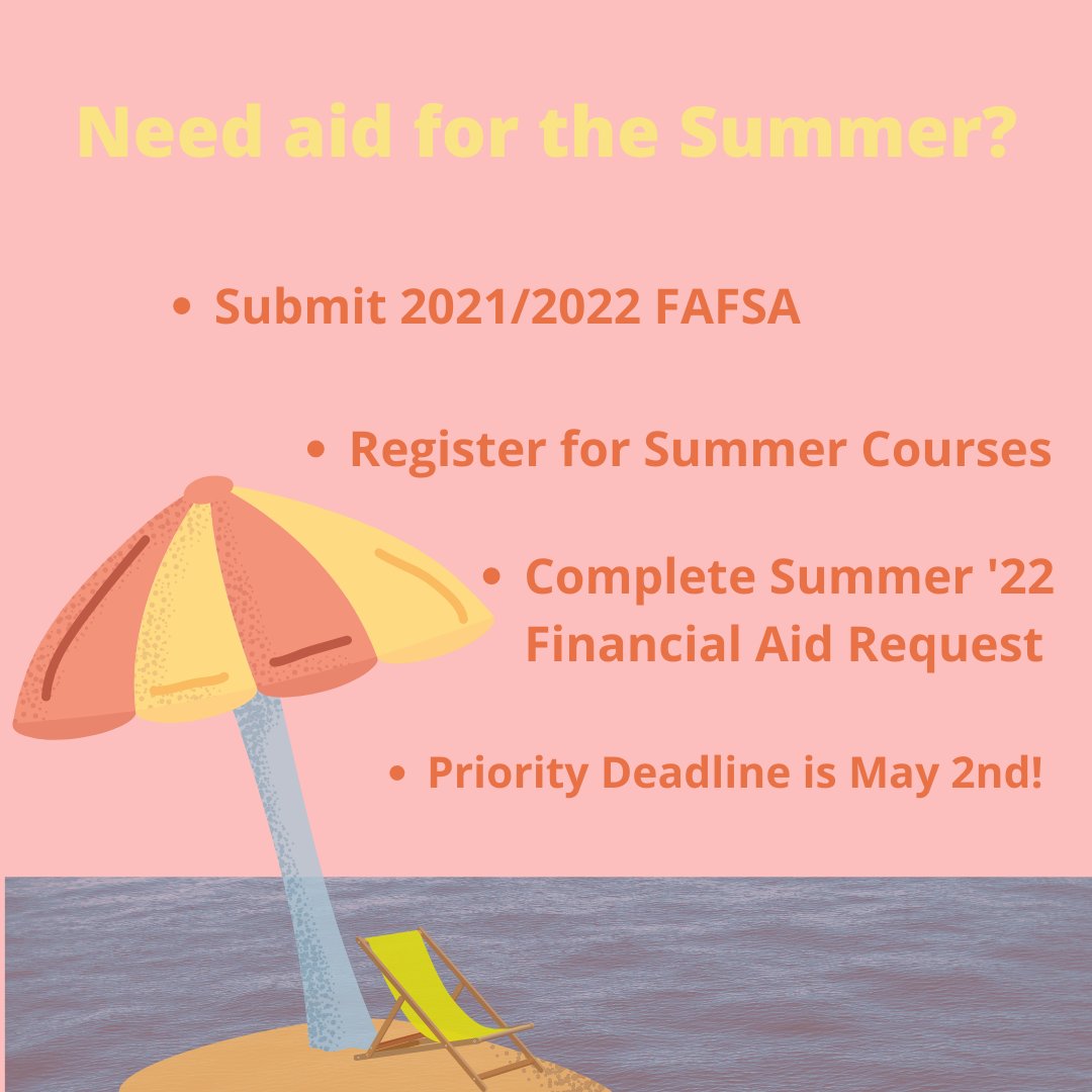 Need some help paying for your Summer classes? The Summer '22 Financial Aid Request form is now available for students to submit through their BOSS account!