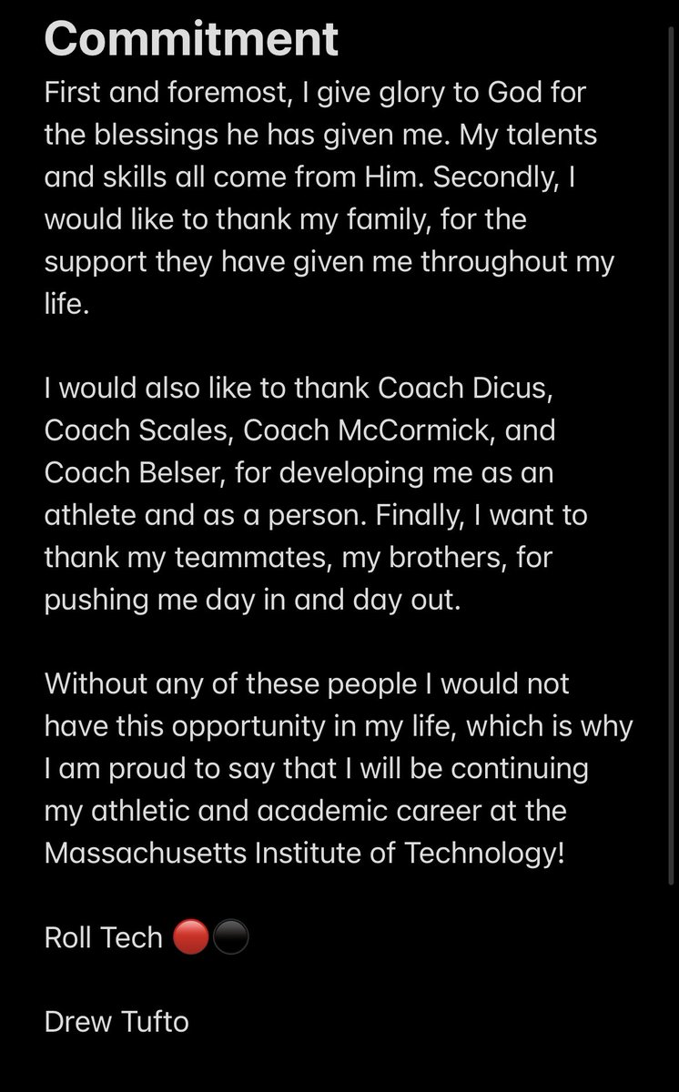drewtufto13's tweet photo. COMMITTED!!!!
#RollTech
@CoachScales_ @SMCA_Athletics @FlxAtx @TXPrivateFBGuy 
@MITFootball @bbubna https://t.co/ZlY5rXN9gj
