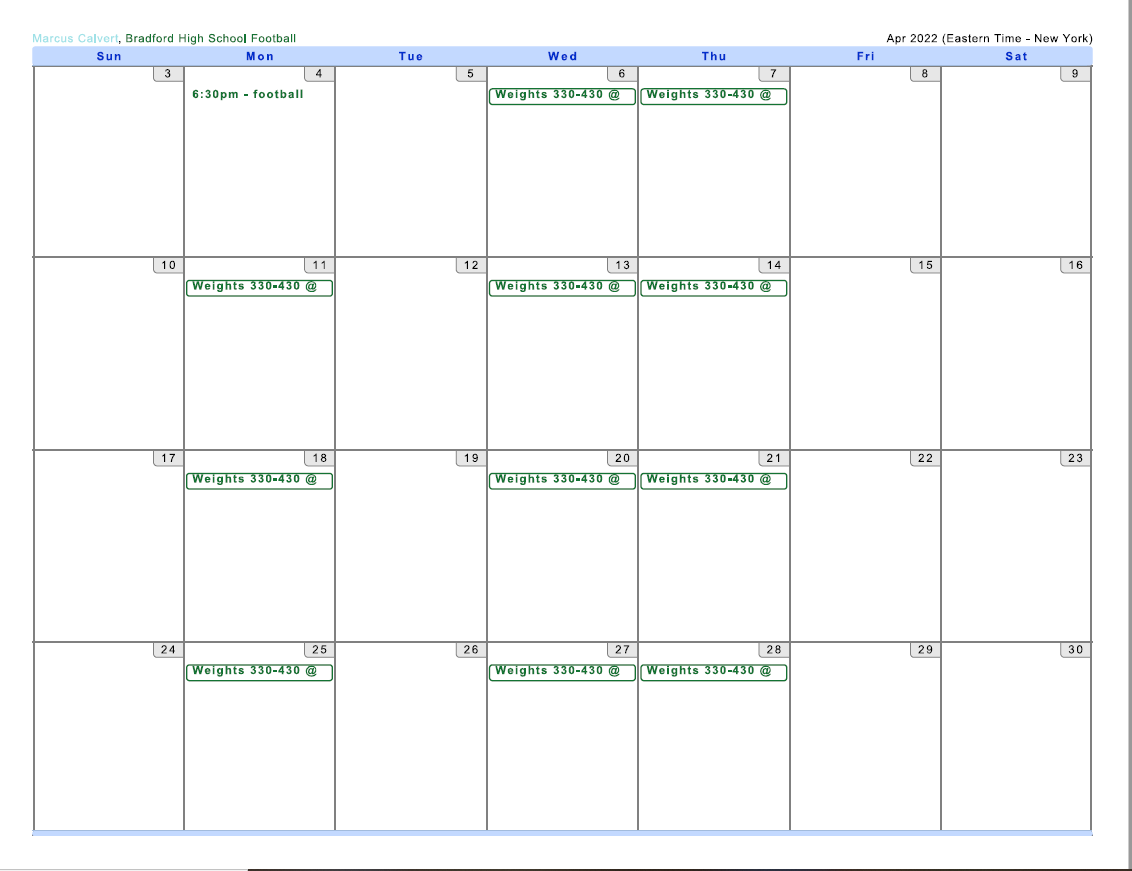 bradford_hs's tweet photo. April schedule through June https://t.co/uxaoSqmv6R