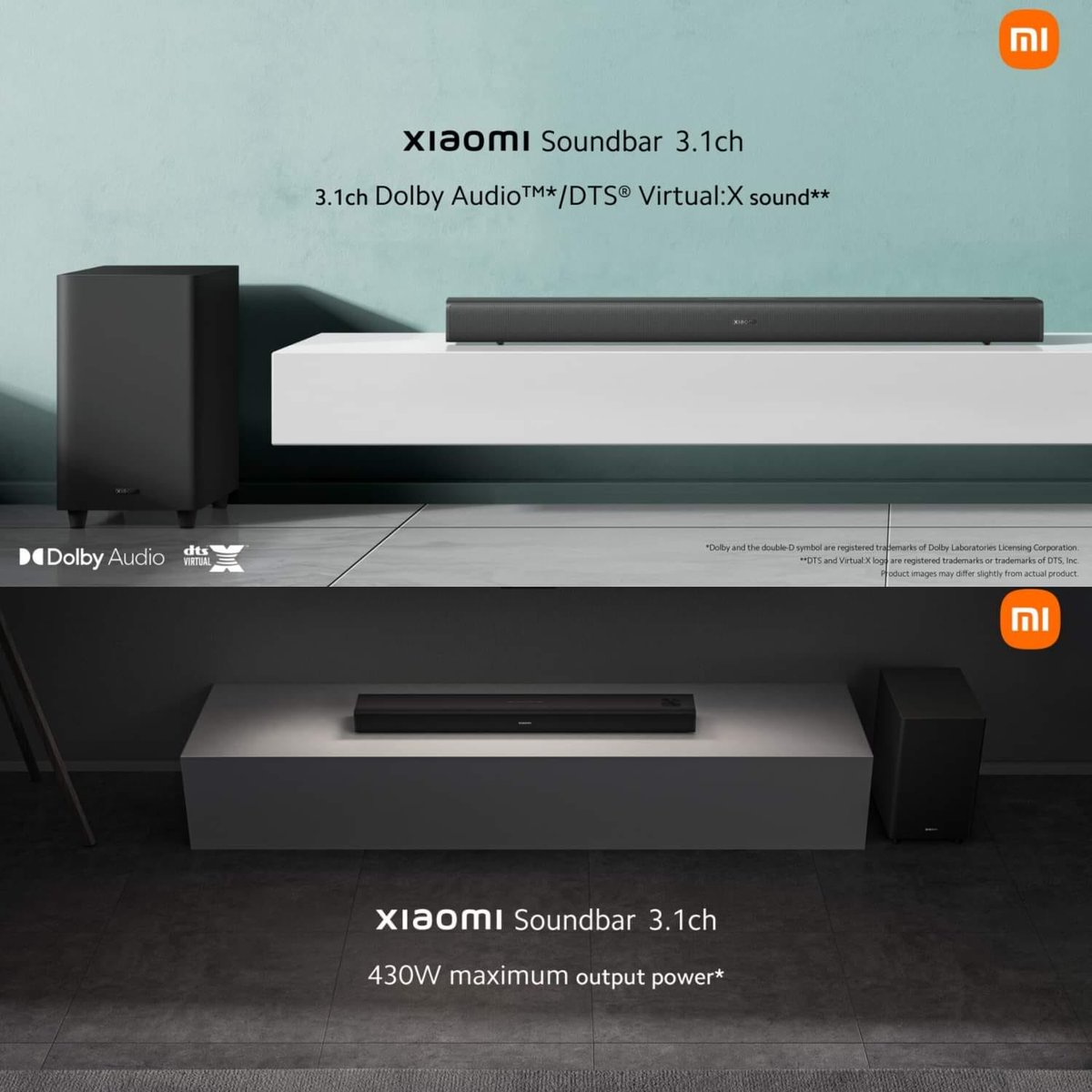 XiaomiGhana's tweet photo. With DTS® Virtual and Dolby Audio™ support, 430W max output power, and NFC connection, #XiaomiSoundbar 3.1ch gives you all you want for the ultimate audio experience! #SmartLivingForEveryone
#xiaomiSoundbar31ch
#MiEcoSystem https://t.co/pqh7mEuyt0