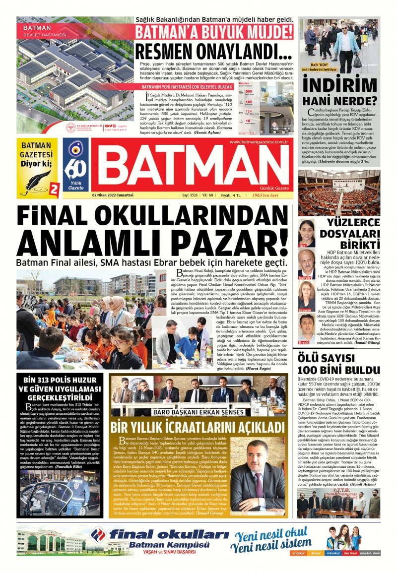 batmangazetesi's tweet photo. Batman Gazetesi Cumartesi (2 Nisan 2022)
https://t.co/BMxOupsvaa https://t.co/I2rDaZkPhF