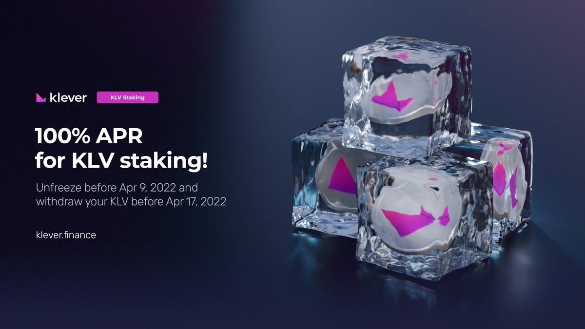 klever_io's tweet photo. Just a little #KLV #staking reminder 😎

1⃣ Unfreeze before, Apr 9, 2022 
2⃣ Withdraw your $KLV before Apr 17, 2022

Read more in #KleverNews ⤵️
https://t.co/ONM9jTJ1Pg https://t.co/4lqyuIhOYc