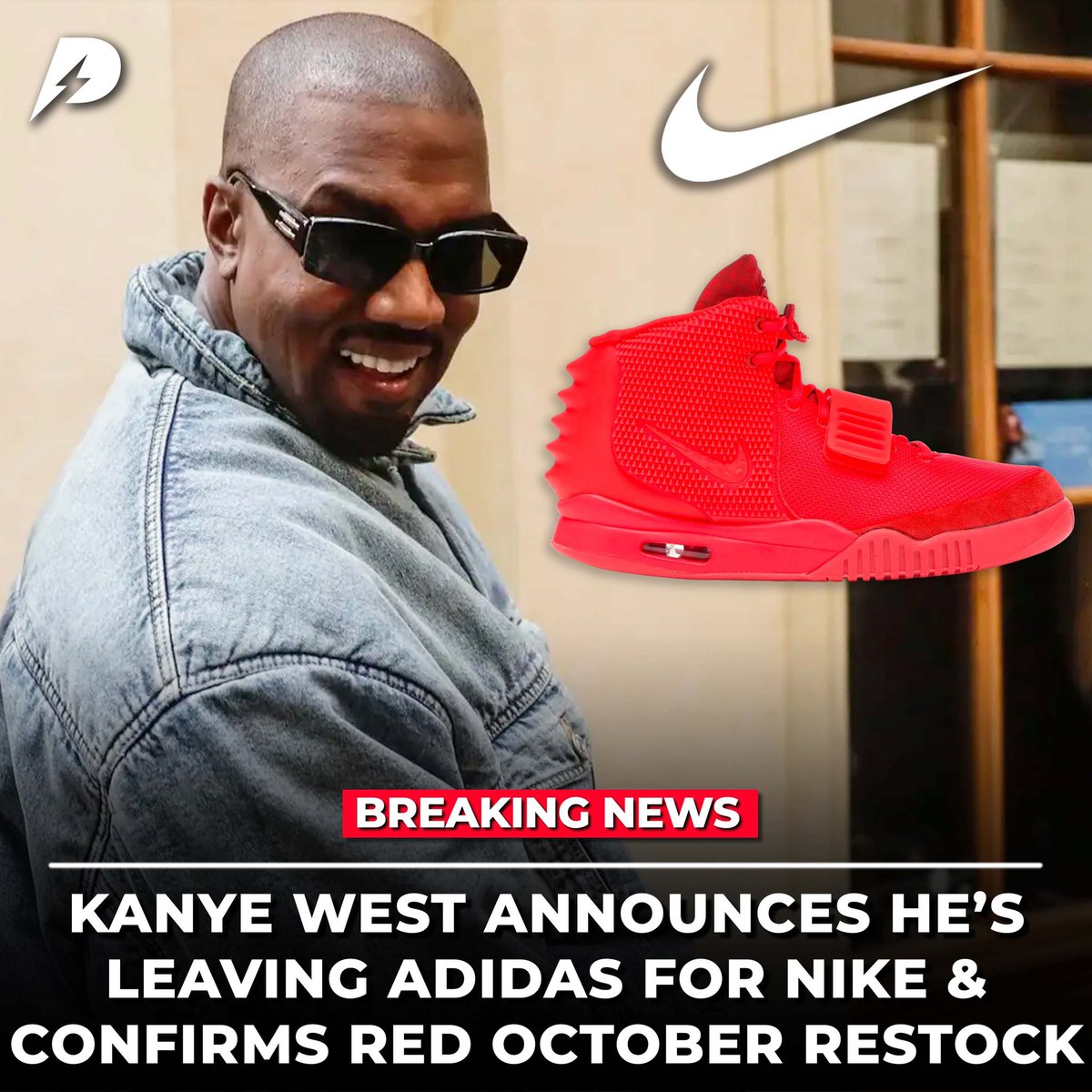Plugged Inn on Twitter: "BREAKING: Kanye West just announced that he'll be  terminating his Adidas contract and signing with Nike after this month. 🤯  Ye announced in a now deleted IG story
