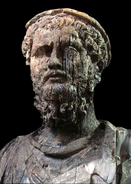 Rare ivory statuette thought to depict the emperor Septimius Severus, found during excavations of Rome's Temple of Peace (Templum Pacis) in 2005. The 25cm artwork is a reminder that not all sculpture was in stone but also more rarely surviving wood, ivory, silver and even gold.