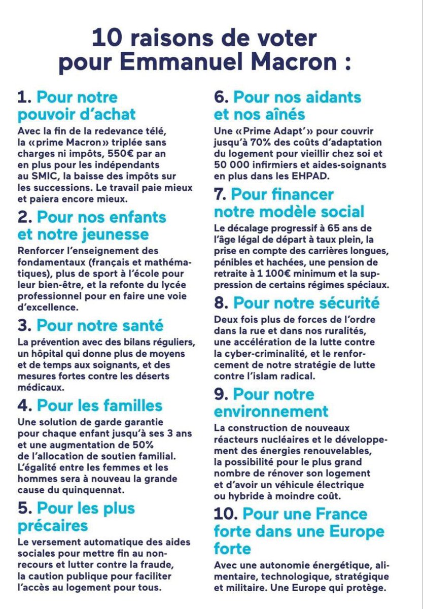 lauriannerossi's tweet photo. ⏱ À 10 jours du premier tour des présidentielles, voilà 10 nouvelles raisons de voter pour @EmmanuelMacron le 10 avril prochain ! Pour vous. Avec vous. 
#Macron2022 #AvecVous #5ansdeplus @avecvous https://t.co/R2kRHtzV30