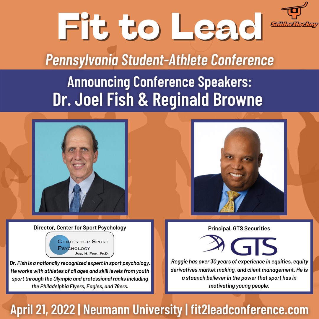 SniderHockey's tweet photo. #SniderHockey is excited to add 2 impressive speakers to our #Fit2Lead lineup! Dr. Joel Fish, Director of Center for Sports Psychology & Reggie Brown, Principal of GTS Securities will lead breakout sessions. PA student-athletes are invited to register at https://t.co/9PbUmGgMaI https://t.co/ymb6gHcKEw