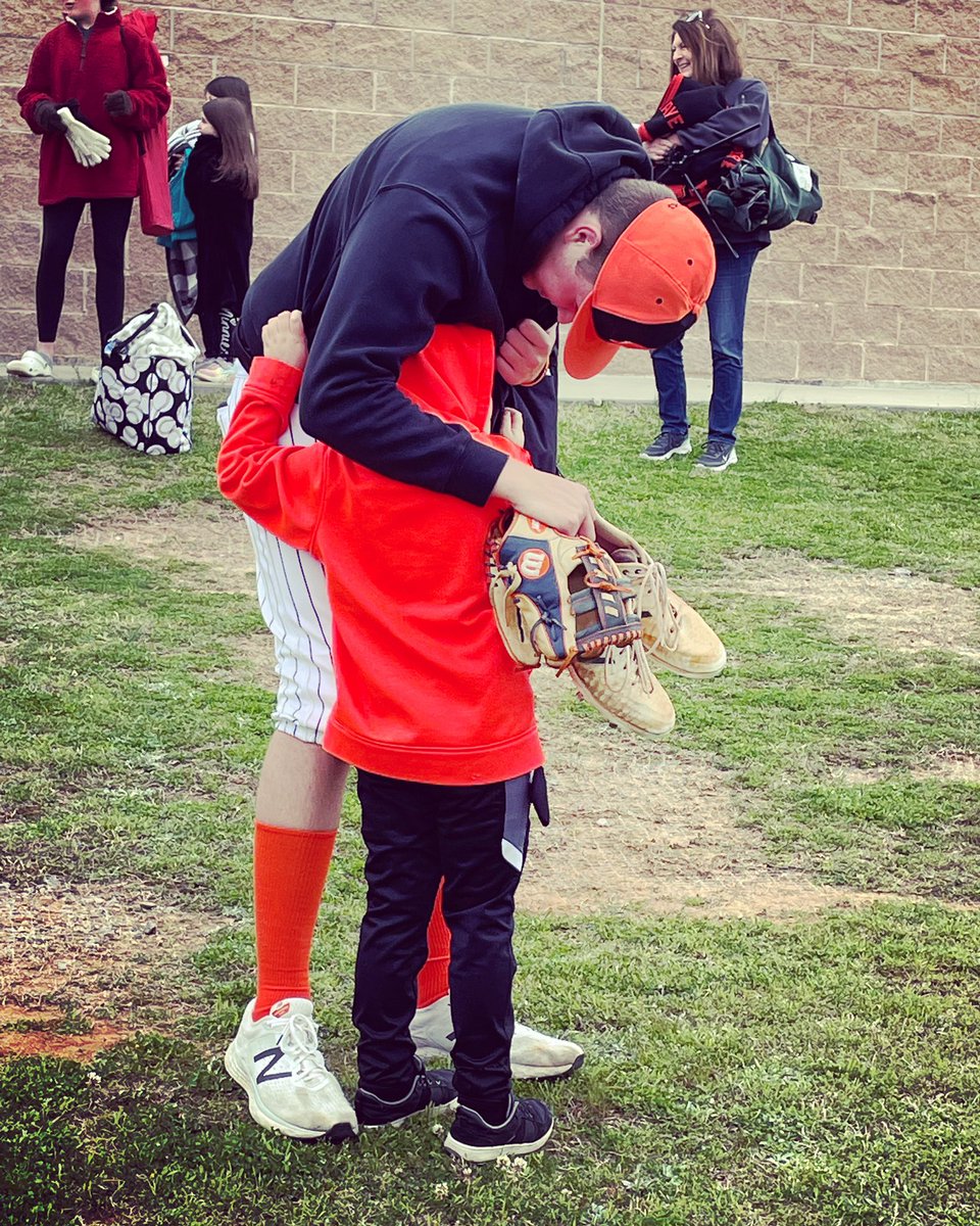 MrsDHatch's tweet photo. Game day for these two! Beckett gets more nervous than Aidan 🤣 #gojacks #beatthebillies #whsbaseball https://t.co/lijdN21NGp