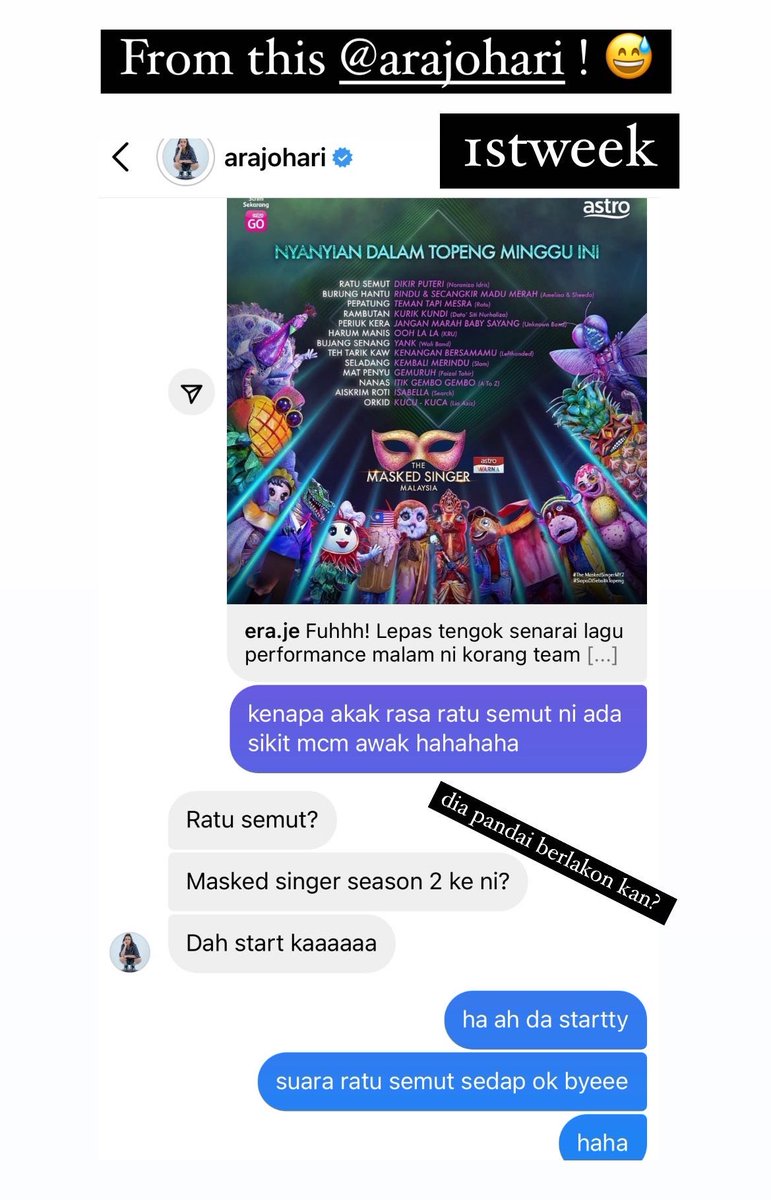 KtcatsRahman's tweet photo. 1st week Final
#TheMaskedSingerMalaysia #ratusemut #arajohari https://t.co/HNfqjjmDBQ