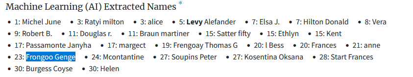 aedwardslevy's tweet photo. the 1950 Census attempts at using machine learning to automatically transcribe names are, I must report, delightful

(poor Frongoo Genge appears to be actually named something like "Georg Frengos") https://t.co/bv8q1qiTig