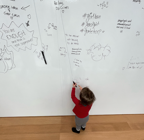 gardnermuseum's tweet photo. Art inspires all! During a trip to #BeingMuholi, Miriam, unable to spell, shared her thoughts on the response wall. Thanks to mom (Insta @ victoria_mcbos) for capturing the moment, and thank you Miriam for reminding us there are endless ways to express yourself and #simplybe ! https://t.co/ftESANJ2P4