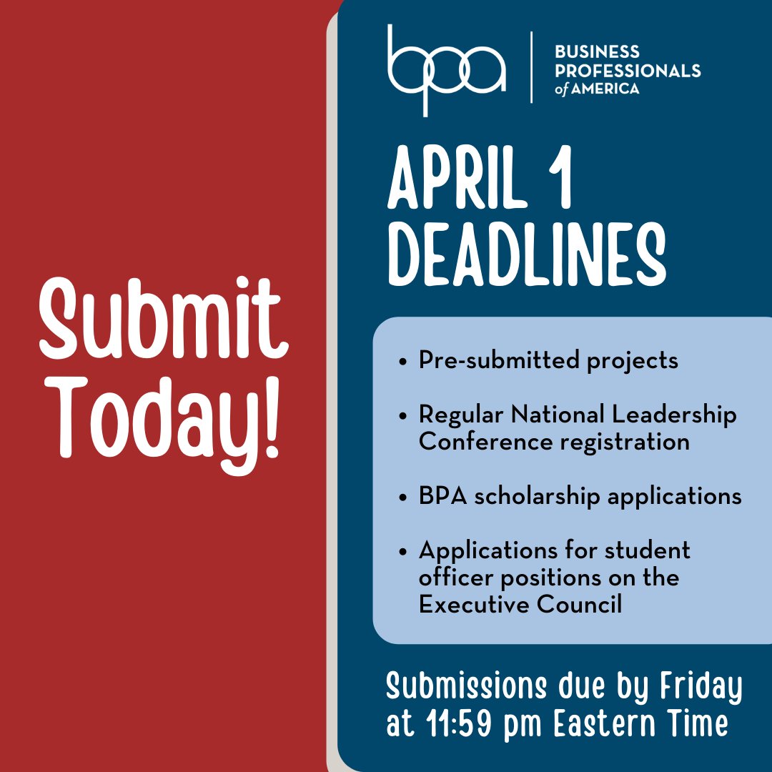 BPAconnect's tweet photo. TODAY is the day! Don't forget the important April 1 deadlines. https://t.co/bgLtYQwFb0 https://t.co/iviKsR1wMZ https://t.co/JF33ucJZ2A