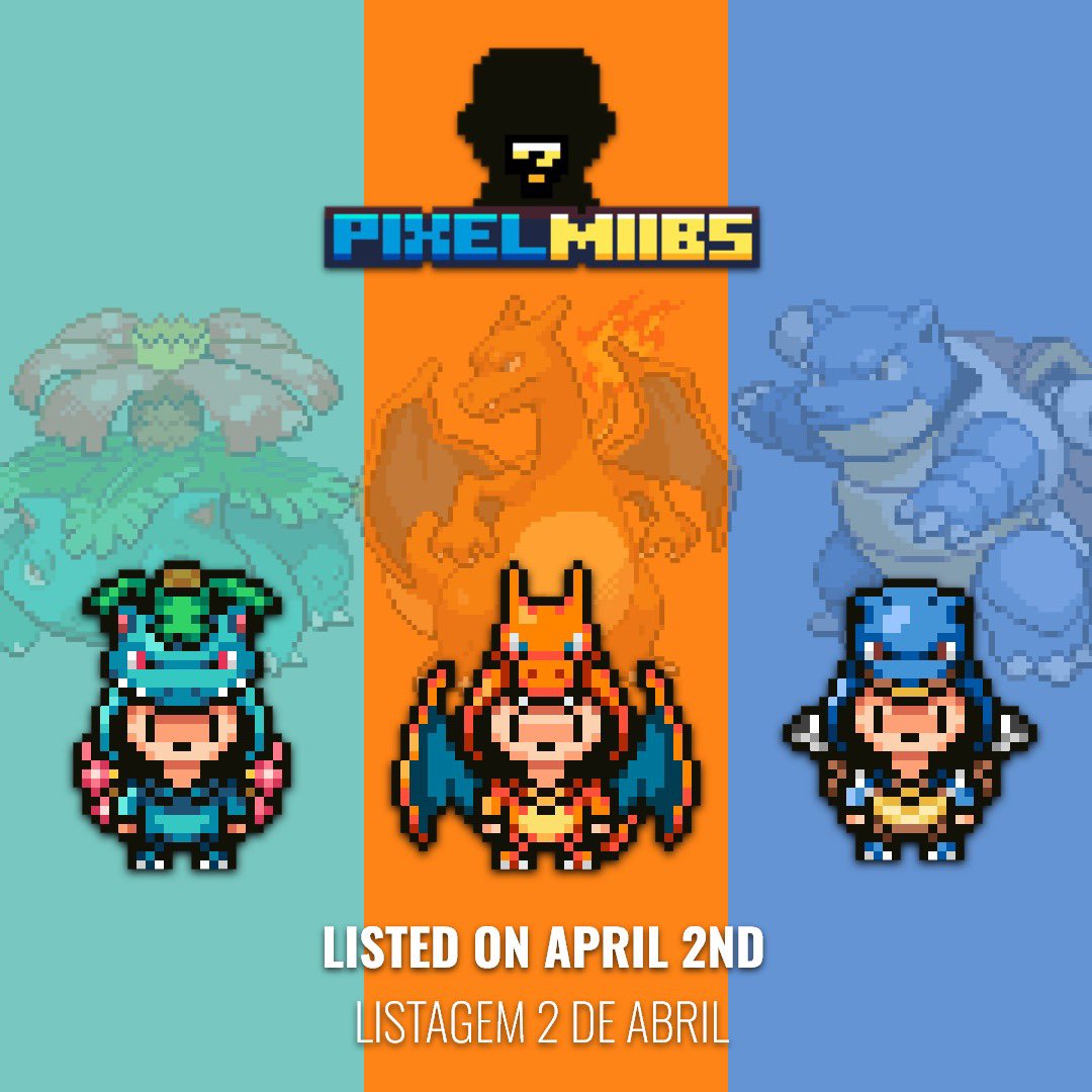⭐️ Yeahhh!!! PixelMiibs Pokemon Edition will be available on April 2nd!

Charizard, Blastoise and Venusaur 

Don't miss this opportunity to get your! 🚀🚀🌵

Gotta Catch 'Em All!

VIA <a href="/opensea/">OpenSea</a> NO GAS Polygon 

<a href="/opensea/">OpenSea</a> <a href="/nft/">NFT</a> #nft #pixelart #nftcollector #nftartists #NFTCollection