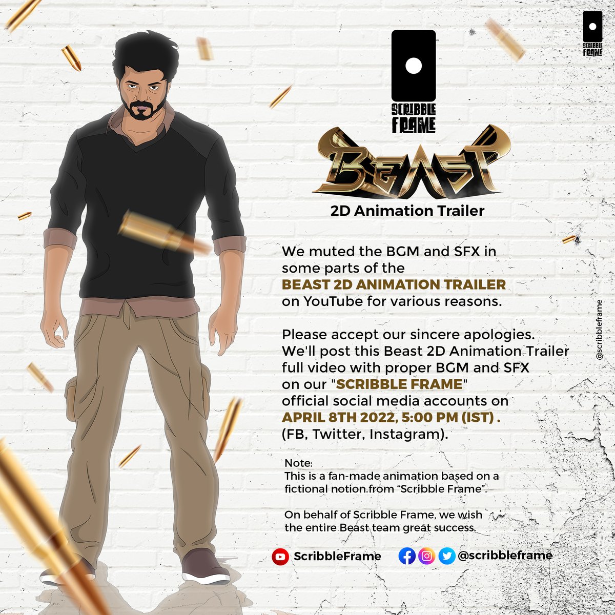 scribbleframe's tweet photo. Stay Tuned for Beast 2D Animation Trailer in Scribble Frame official pages of Fb, Twitter &amp; Instagram. Video from 8th April 2022, 5:00PM (IST)

Now video available on YouTube: https://t.co/p8j161F59p

@ramk8060 @VijayTeamOnline @BTP_Offl @ActorVijayTeam @m_gajan @OTD_offl https://t.co/6afUgPWn1I