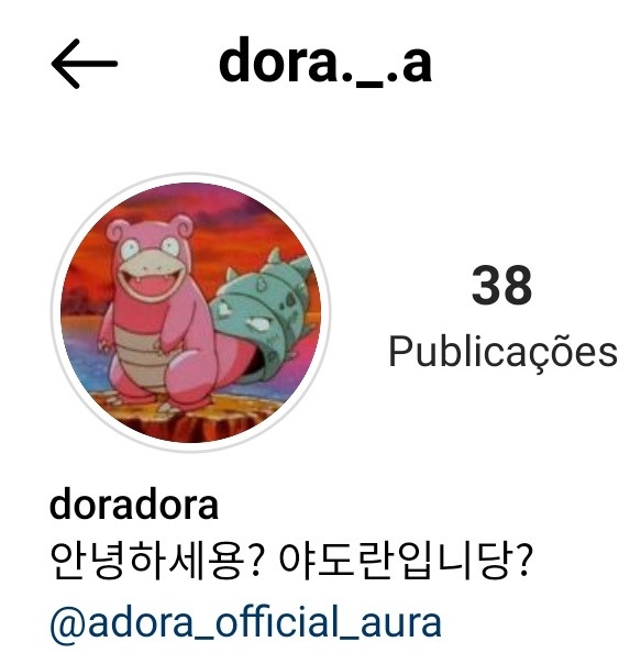 updateadorabr's tweet photo. A Adora mudou a foto do seu perfil do Instagram! E adicionou um Story explicando 😂

"Quem é Adora? Eu sou Yadoran"

(Yadoran é o nome coreano do pokemon Slowbro) https://t.co/GE8oVxYjB7
