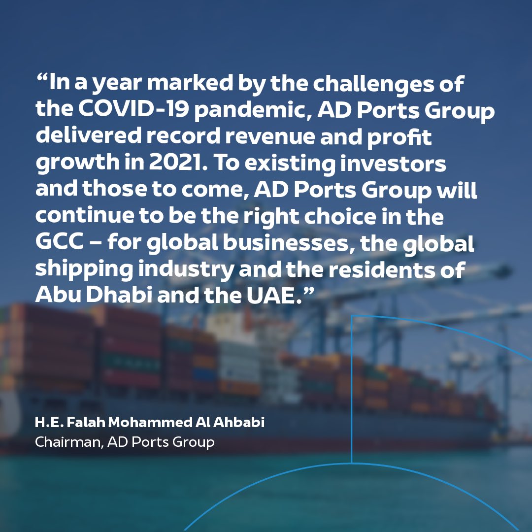 ADPortsGroup's tweet photo. H.E. Falah Mohammed Al Ahbabi, Chairman of AD Ports Group, reflects on our annual report which showcases record revenue and profit growth in 2021. Discover more: https://t.co/HbailMDSl9 

#ADPortsGroup #ReimaginingTrade https://t.co/oeQeAFRHfH