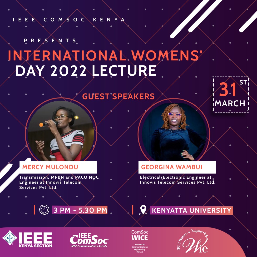IEEEKenyaComSoc's tweet photo. We were honored to celebrate🥳 IWD yesterday during a technical expert lecture about Network Operations graced by two exemplary women in the Communications Industry, @muangemercy and @GeorginaWambui It was very educative
#IWD2022 
#BreakTheBias 
#communications  
#IEEEkenya
#WICE https://t.co/xCdRNdbvdE