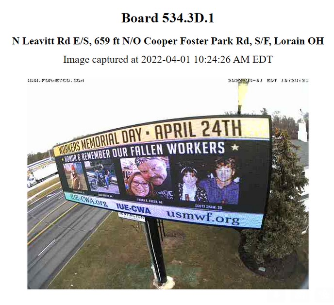 USMWF's tweet photo. BILLBOARDS ARE GOING UP!!!
Thank You IUE-CWA for their support this year in sponsoring 19 billboards up across OH, KY, IN, PA and WV helping us honor, recognize and remember our fallen workers. 
For more information about IUE-CWA go to https://t.co/hnhi7DN3bT https://t.co/j1rPrbZeNs