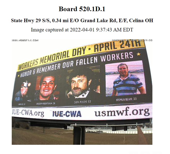 USMWF's tweet photo. BILLBOARDS ARE GOING UP!!!
Thank You IUE-CWA for their support this year in sponsoring 19 billboards up across OH, KY, IN, PA and WV helping us honor, recognize and remember our fallen workers. 
For more information about IUE-CWA go to https://t.co/hnhi7DN3bT https://t.co/j1rPrbZeNs