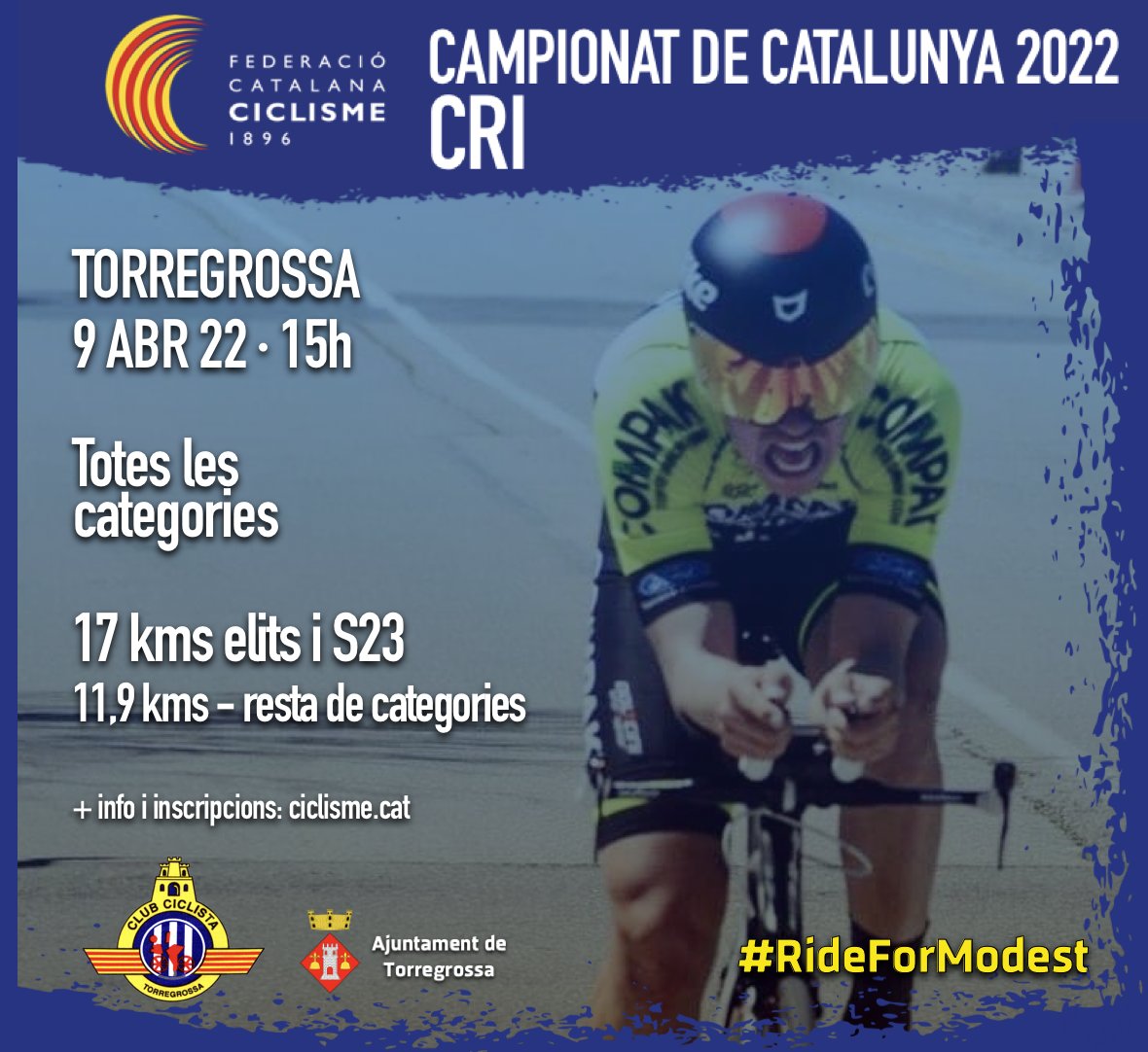 ciclismecat's tweet photo. 🚴Torregrossa, seu del Campionat de Catalunya CRI per a totes les categories.
📆 Dissabte 9 d'abril
🔻 @TorregrossaAj
+ info i inscripcions👉 https://t.co/yGpeSY9S0s
#ciclismecat #RideforModest https://t.co/nn4WY5ijNe