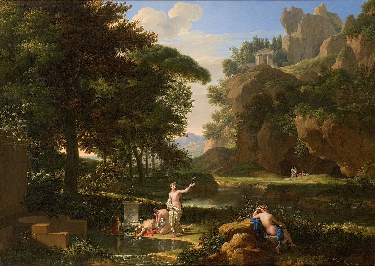 EmbajadaCSNTE51's tweet photo. El 1 de abril de 1766 nació François-Xavier Fabre, destacado pintor francés neoclásico reconocido por sus pinturas históricas y mitológicas. Hoy te presentamos Edipo y la Esfinge (h. 1808), La muerte de Sócrates (1802), La muerte de Narciso (1814) y Paisaje italiano (1811). https://t.co/e2SkLr5eBR