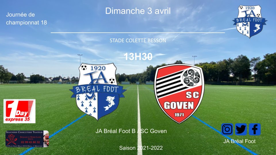 FootJa's tweet image. ⚽️ Programme séniors 
Dimanche 3 avril

- Sénior A 15h30 à Bréal :  JA Bréal 🆚 Le Rheu 2
- Sénior B 13h30 à Bréal : JA Bréal 🆚 Goven SC
- Sénior C 15h30 à Guichen : Guichen 4 🆚 Ja Bréal