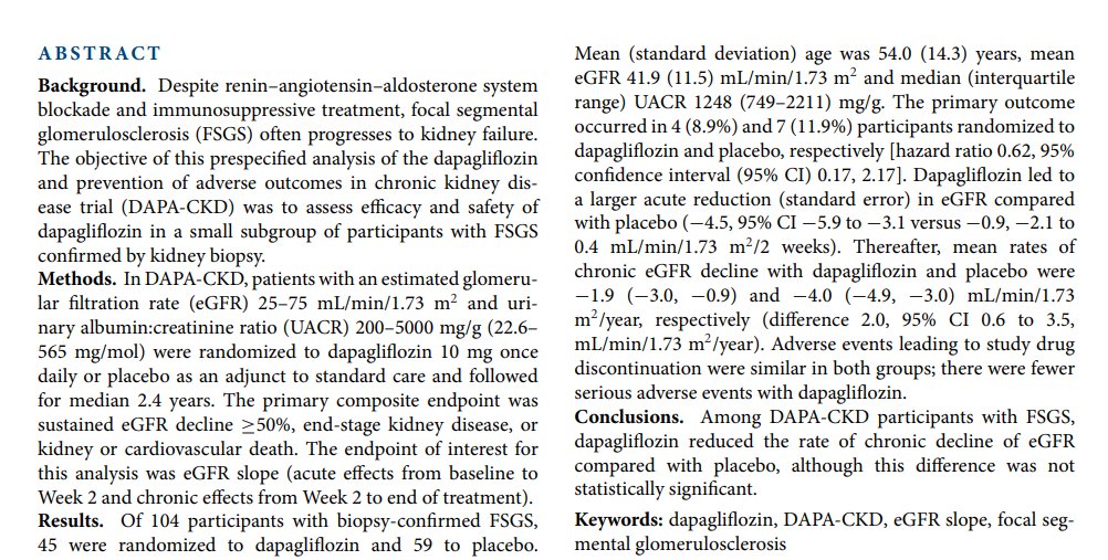 NDTsocial's tweet photo. 💥Editor's choice:
Safety &amp; efficacy of dapagliflozin in patients with focal segmental glomerulosclerosis: a prespecified analysis of the dapagliflozin &amp; prevention of adverse outcomes in chronic kidney disease (DAPA-CKD) trial 
🔓https://t.co/ma03eKEa44
@gchertow @P_Rossing https://t.co/ePhcFYjllo