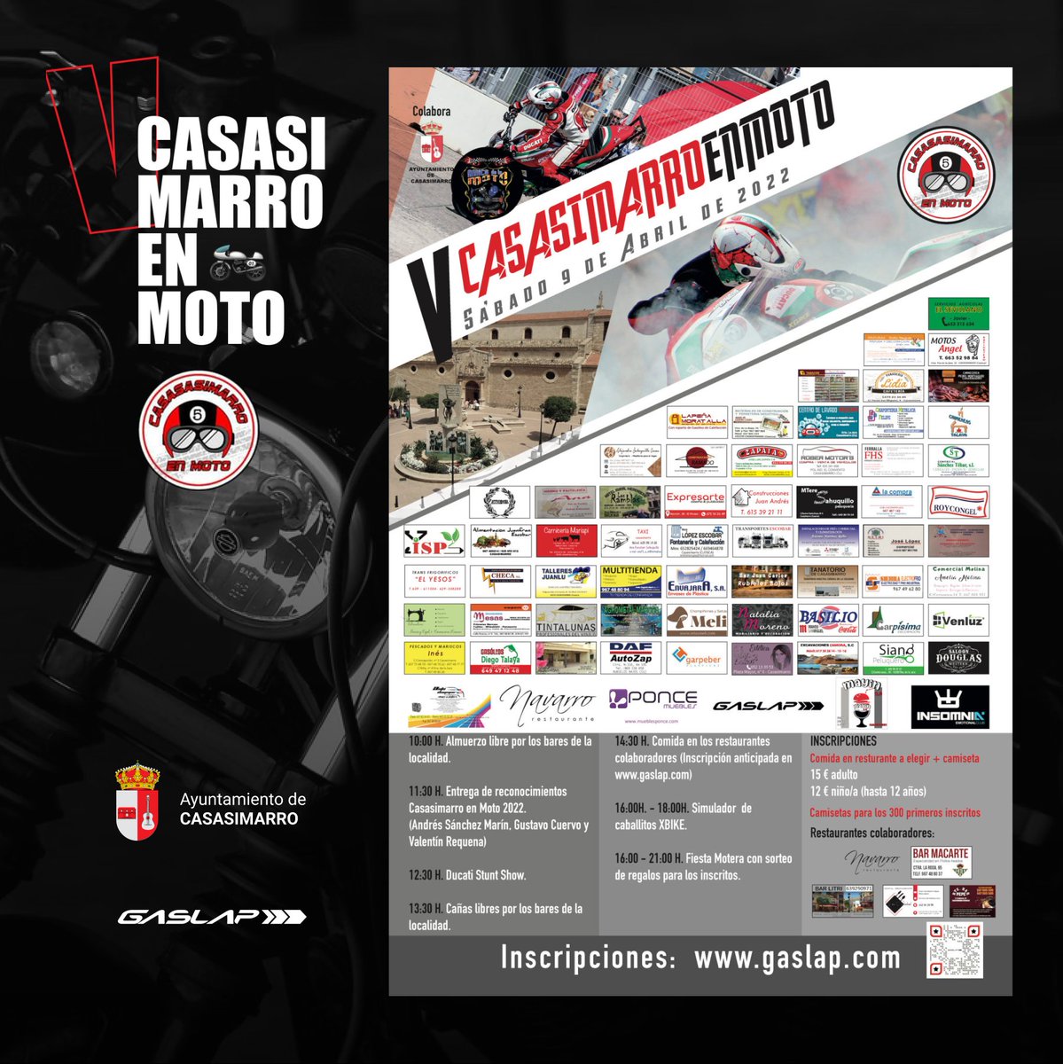 gaslapoficial's tweet photo. V CASASIMARRO EN MOTO 🏍🏍

La mejor concentración motera de la contorna de la mano de nuestros amigos CASASIMARRO EN MOTO y en colaboración con el Ayuntamiento de Casasimarro 

🗓 9 de abril
🎟 Inscripciones en https://t.co/Y9xvtdW2Ob 

Camiseta para los 300 primeros 👕 https://t.co/2gBpvbAaVI