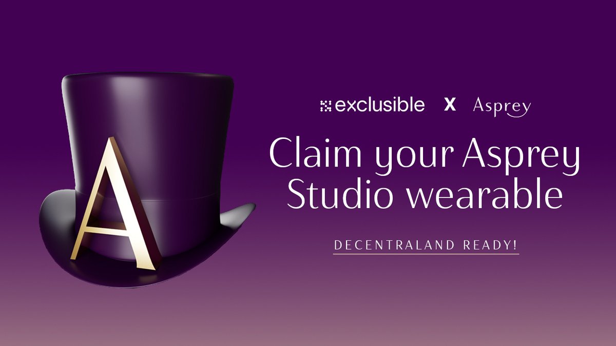 Asprey Studio (@aspreystudio) on Twitter photo To celebrate our first Asprey Bugatti release and entering the web3 universe in partnership with <a href="/exclusible/">Exclusible</a>
Claim your Asprey top hat and wear it in <a href="/decentraland/">Decentraland</a> metaverse ⬇️
gleam.io/8N23s/asprey-d…
#aspreybugatti #exclusible #Decentraland To celebrate our first Asprey Bugatti release and entering the web3 universe in partnership with <a href="/exclusible/">Exclusible</a>
Claim your Asprey top hat and wear it in <a href="/decentraland/">Decentraland</a> metaverse ⬇️
gleam.io/8N23s/asprey-d…
#aspreybugatti #exclusible #Decentraland