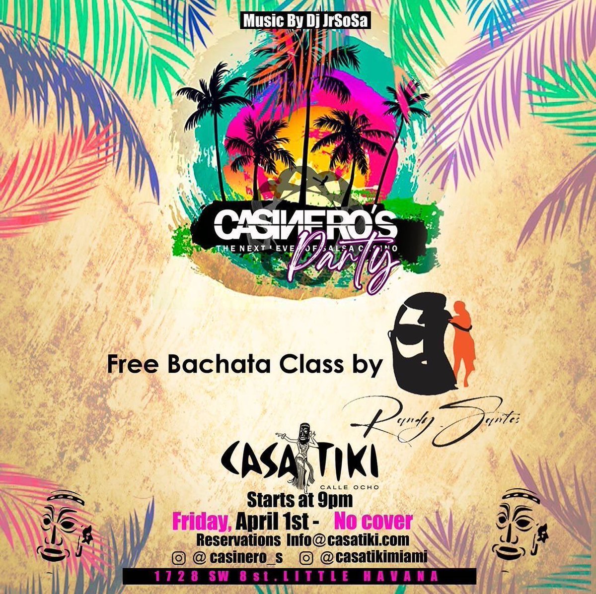 CASINERO'S : The next level of salsa casino takes place tonight in Calle Ocho's premier tiki destination! NO COVER &amp; FREE Bachata class at 9PM 💃🏻 Let's dance! #casatikimiami