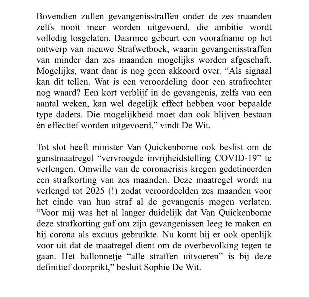 DeWitSophie's tweet photo. Hoor ik nu op @vrtnws en @radio1be dat minister van Justitie eindelijk alle straffen gaat uitvoeren? Dat is dan goed verkocht door de minister want in feite doet hij precies het omgekeerde. Hij stelt de beloofde strafuitvoering opnieuw uit of laat ze zelfs gewoon los. Meer info👇 https://t.co/uPZWHN7Ga6