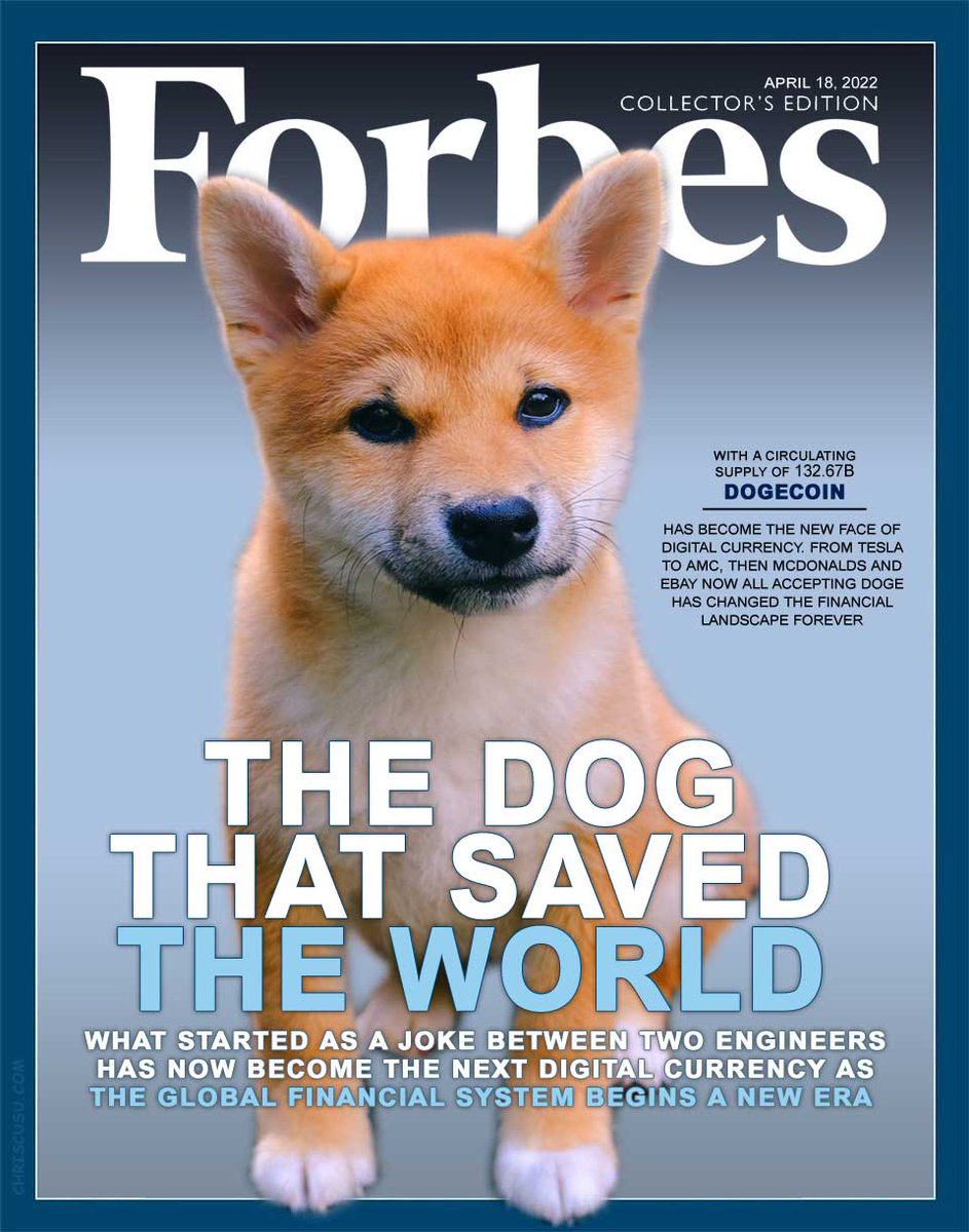 chriscusu's tweet image. Can&apos;t stop the future of $doge. Have you seen the upcoming April cover of Forbes magazine? 

#doge | #DogecoinRise | #AcceptDoge | #dogefam | #DoOnlyGoodEveryday