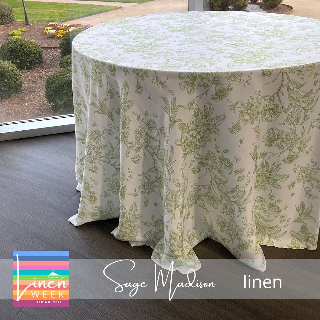 PartyReflection's tweet image. Day 5 #PRLinenWeek and we have a real beauty to share🌿Meet Sage Madison, a timeless design that is a white textured material with a green garden botanical print🌱🍃It will be great from Spring to Fall.  It comes in a napkin as well 💚 #PRexperience