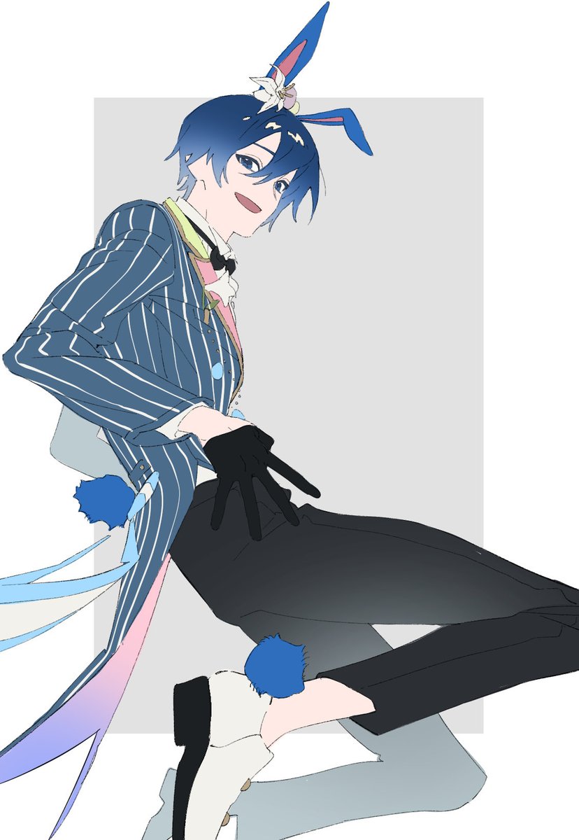 kaito (vocaloid) 1boy male focus animal ears rabbit ears gloves blue hair blue eyes  illustration images