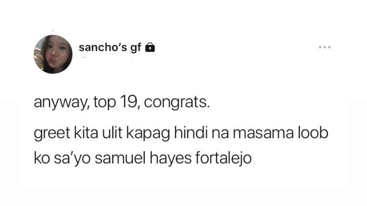 attycantavieja's tweet photo. tweeted this on my dump at #HTG31 bc i was somehow mad kay samu no’n, but now vevz ‘di na ako galit after #HTG35
congratulation, samu the amoy baby powder! top 19 parin. miss ko na kayo ni deanne sobra. i really hope after this shitz u guys will find the happiness y’all deserve. https://t.co/i1bLqxpcCV
