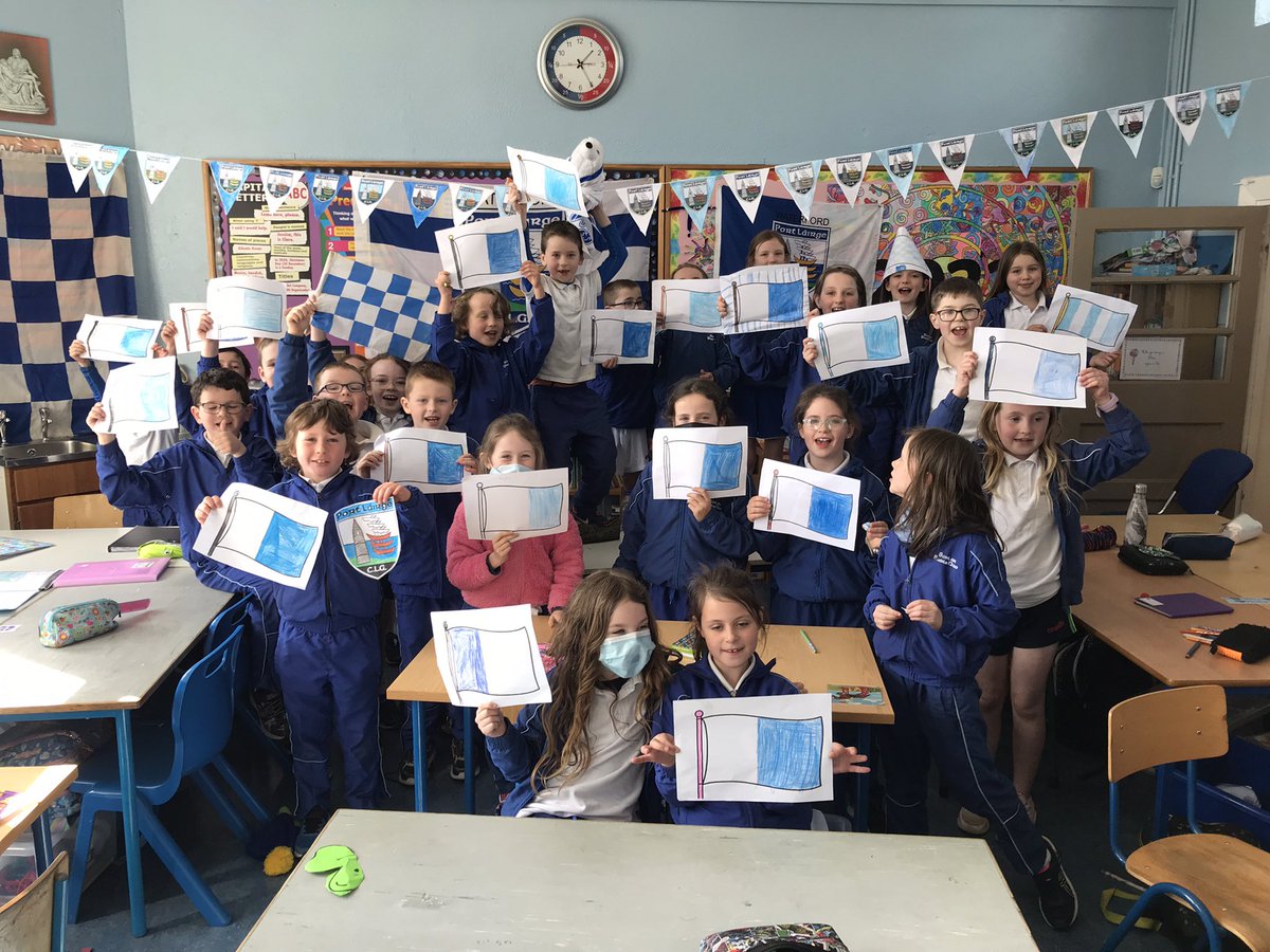 cathy_breen's tweet photo. Scoil an Bhaile Nua, Newtown, Kilmacthomas. 1st and 2nd class are all in white and blue to support the lads tomorrow. ‘hon the Deise!!!Colour your class for National Hurling League Final @WaterfordGAA https://t.co/xRSiirOaXx