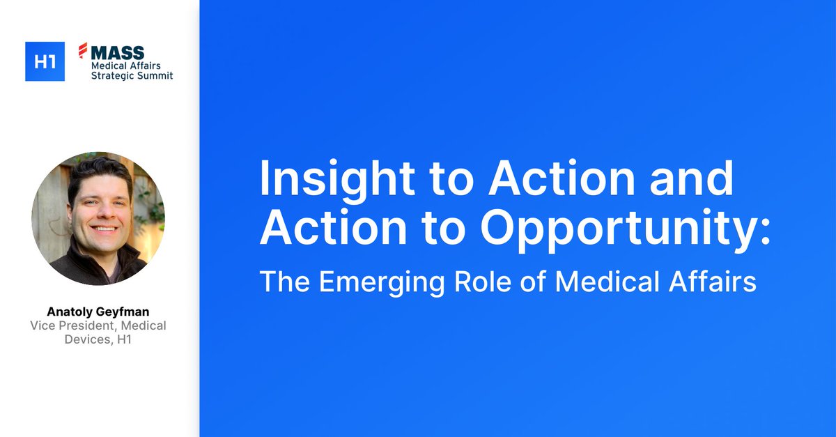 H1co_'s tweet photo. As the role of #medicalaffairs continues to evolve, medical affairs teams must rise to meet changing demands. @anatolygeyfman, VP of Medical Devices at H1, will be exploring these shifting dynamics at #MASSEast on April 13th.
https://t.co/tN1UvTsvKx https://t.co/j97NyvfSjd