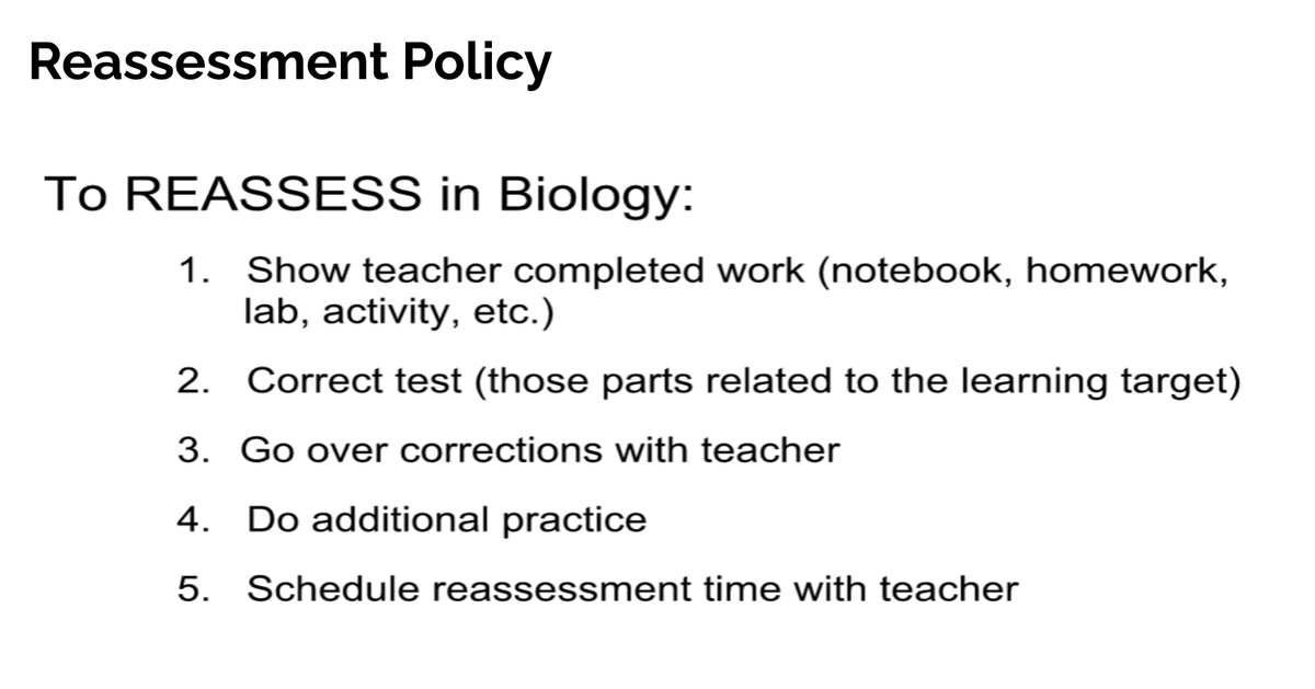 mctownsley's tweet photo. Dawn's reassessment policy for high school biology. #sblchat #SolonCSD https://t.co/Oe3ORVSOaH