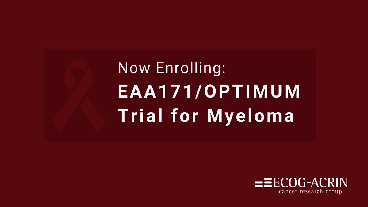 #Clinicaltrial EAA171/OPTIMUM’s objective is to determine if the addition of ixazomib to lenalidomide improves overall survival for those with previously diagnosed #multiplemyeloma. Learn more here: https://t.co/JqYmEXuDpt #mmsm cc: @myelomaMD @mtmdphd @VincentRK https://t.co/qRDyq6hlPM