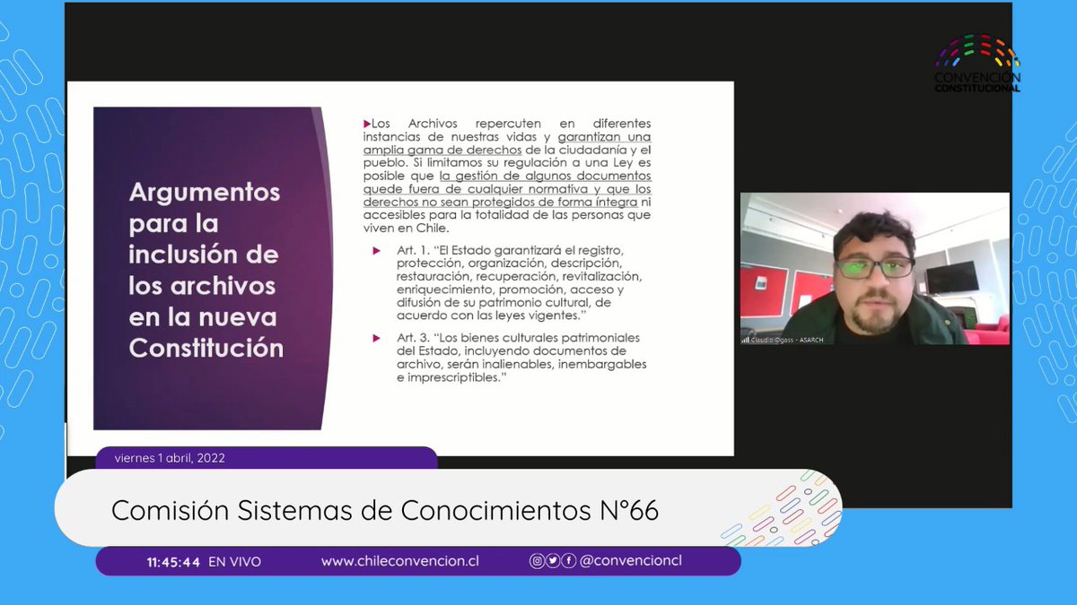 ¡Nuestro compañero <a href="/ClaudioOgassBil/">Claudio Ogass Bilbao</a> presentó en la Comisión de Sistemas de Conocimientos en la Convención la iniciativa de norma "Archivos en la Constitución para el ejercicio de nuestros Derechos" con una excelente acogida!