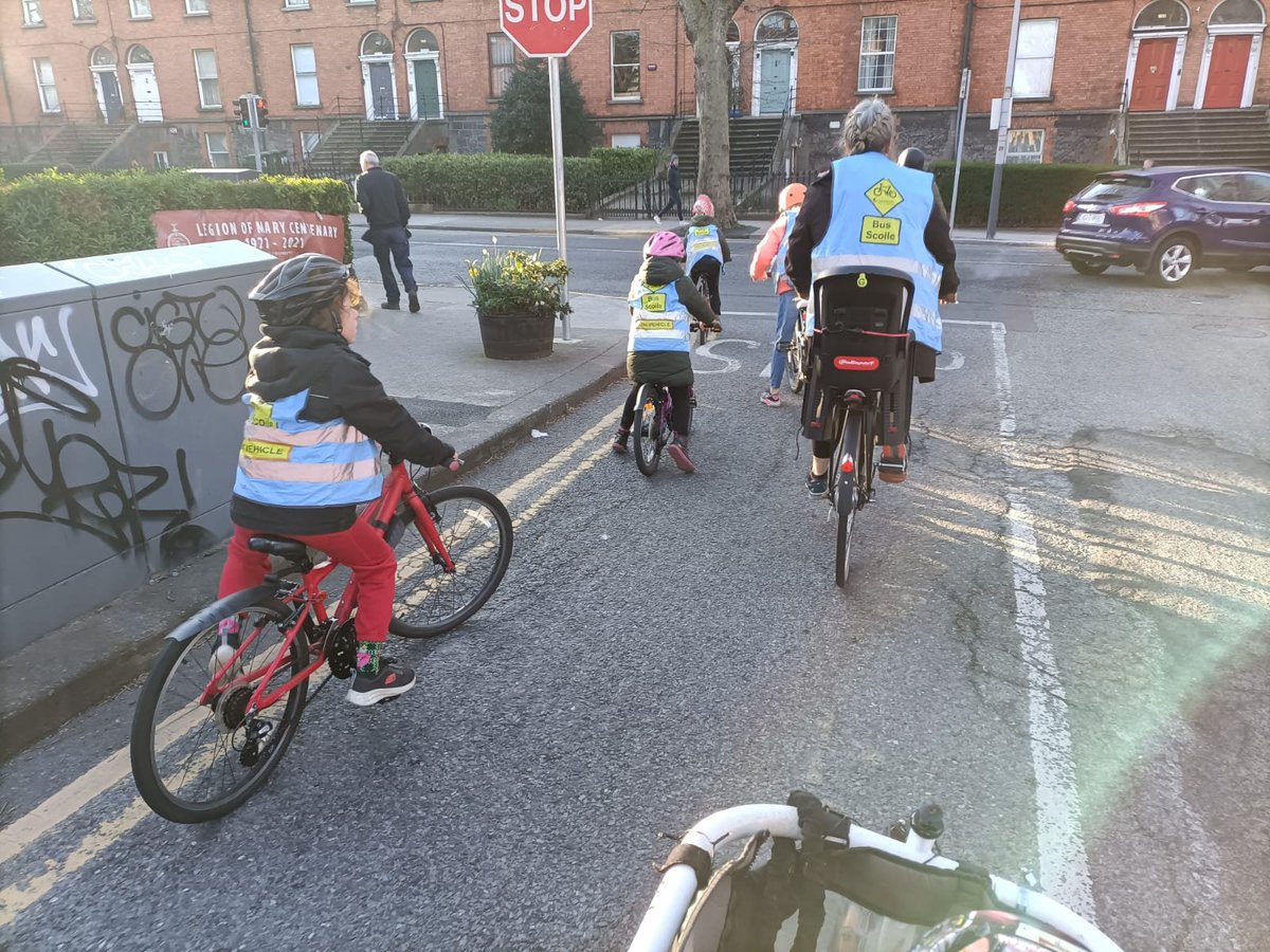 D7CycleBus's tweet photo. Back out on the @D7CycleBus today in solidarity with the @D12BikeBus
As we cycled along we acknowledged how lucky we are in D7 to have the filtered scheme in Grangegorman. We need safe cycling infrastructure everywhere, now! #BikeBusIsProtest https://t.co/LYSmqsx66j