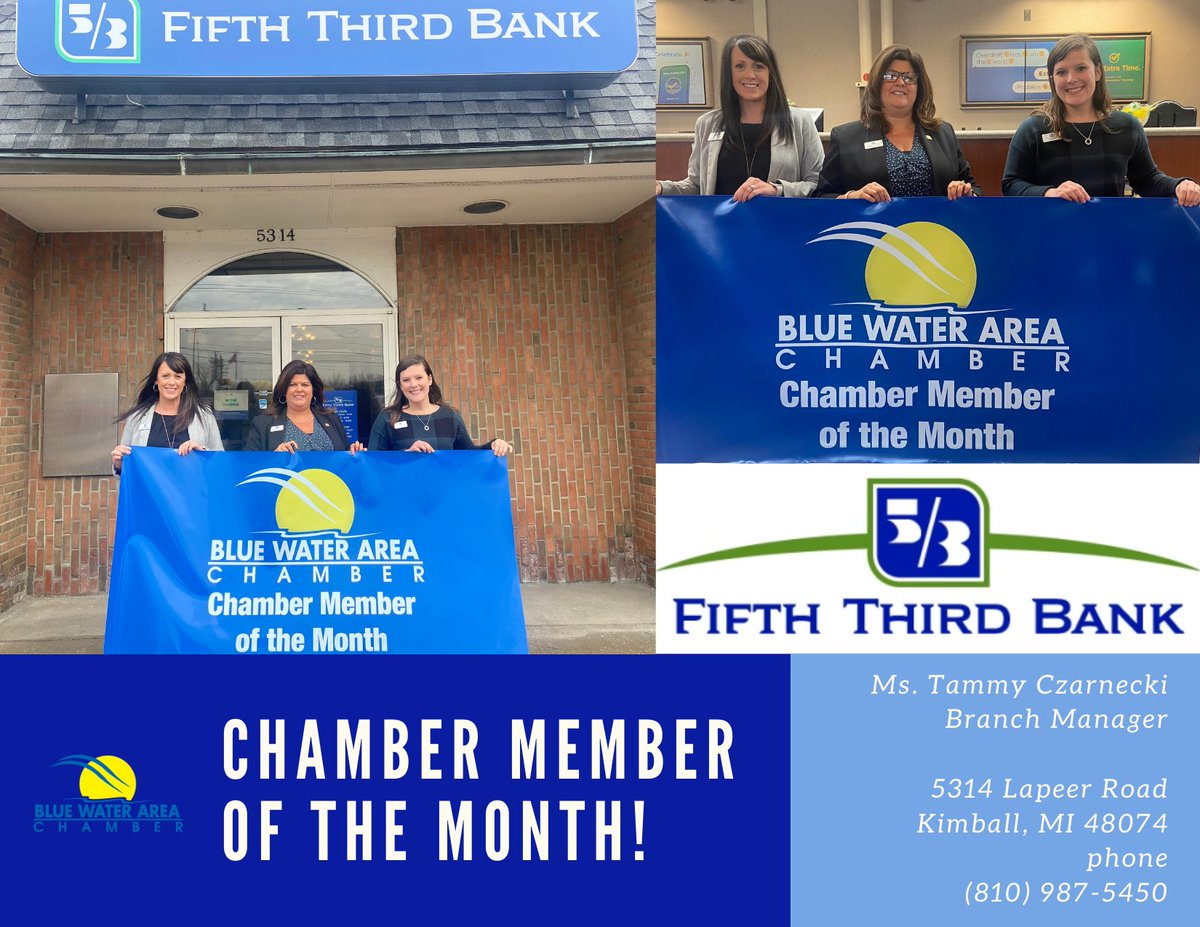 BWChamber's tweet photo. Chamber's April Member of the Month is Fifth Third Bank has been a long time chamber member. They are good civic stewards in St. Clair County &amp; are supportive of many nonprofits in the community &amp; they are seen as a beacon in our communities. Congratulations! https://t.co/tMT8gPqam6